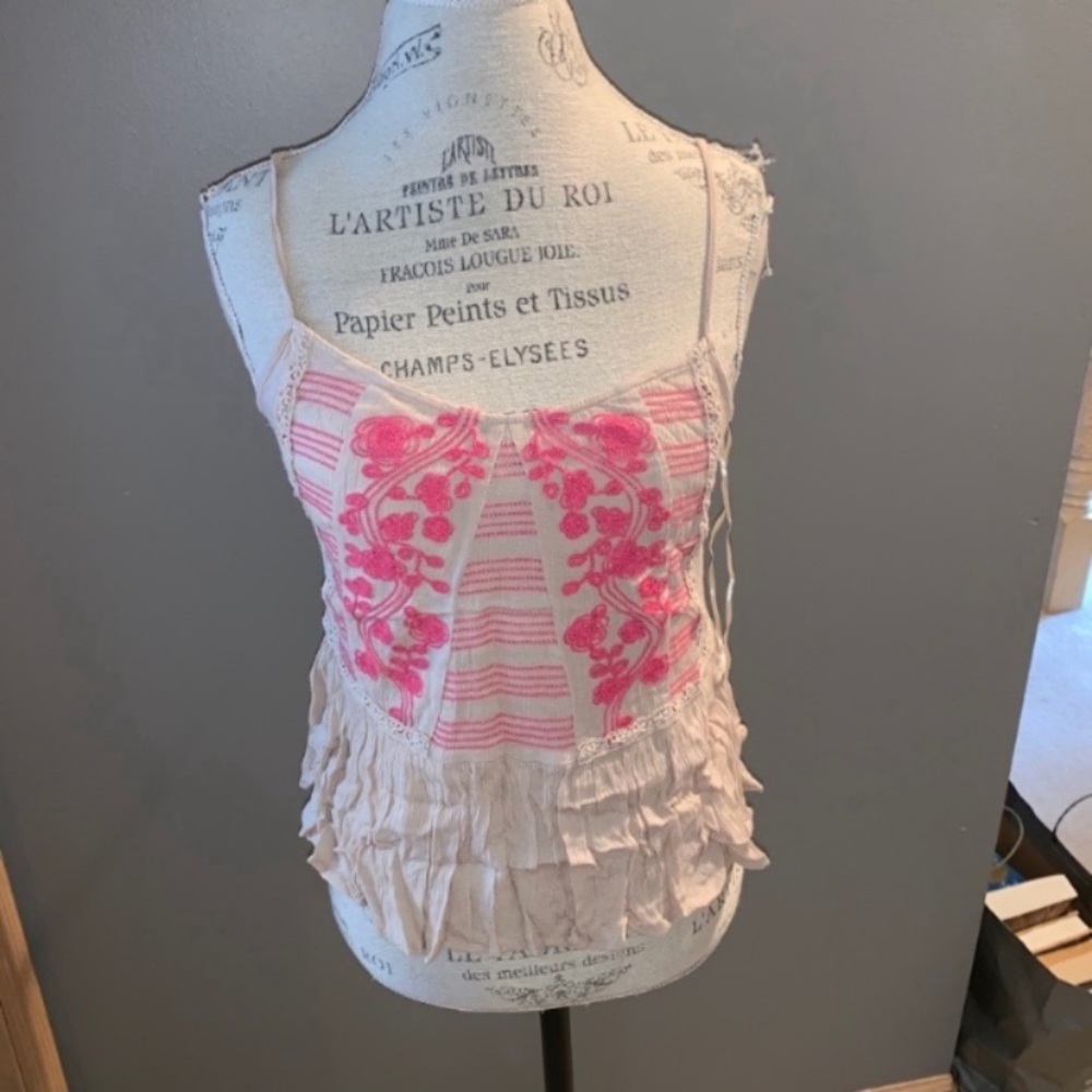 Tan and Pink Peplum Tank Top Size Small